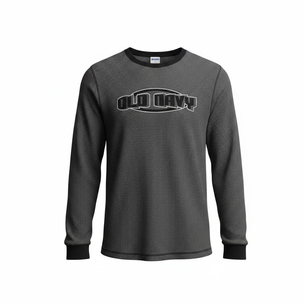 Vintage Y2K 2000s Old Navy Gray Waffle Knit Thermal Long Sleeve Tee Top Mens XL
